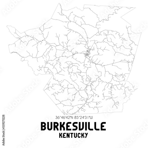 Burkesville Kentucky. US street map with black and white lines.