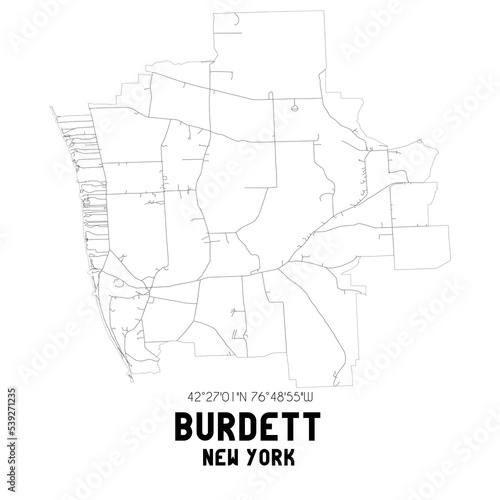 Burdett New York. US street map with black and white lines.