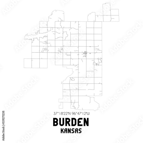 Burden Kansas. US street map with black and white lines.
