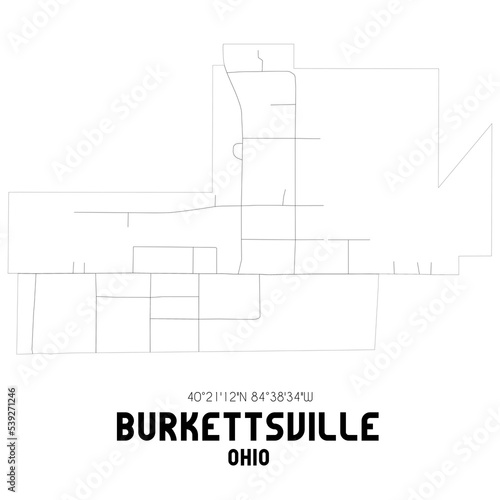 Burkettsville Ohio. US street map with black and white lines.