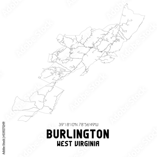 Burlington West Virginia. US street map with black and white lines.
