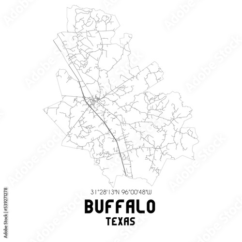 Buffalo Texas. US street map with black and white lines.