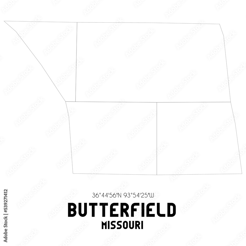 Butterfield Missouri. US street map with black and white lines. Stock