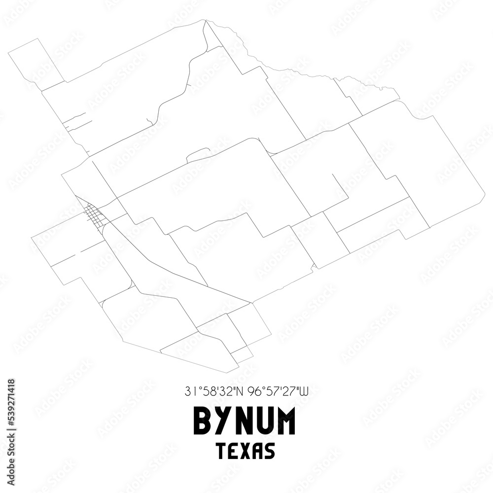Bynum Texas. US street map with black and white lines.