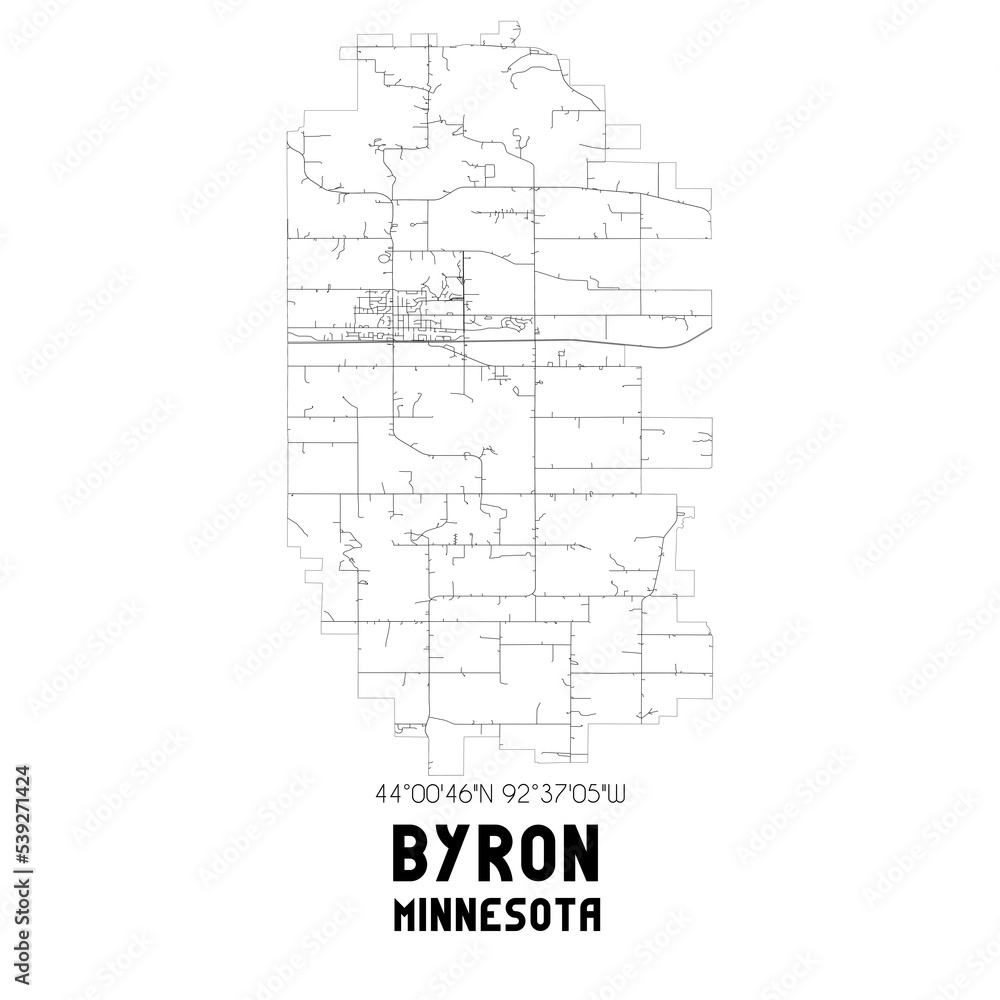 Byron Minnesota. US street map with black and white lines.