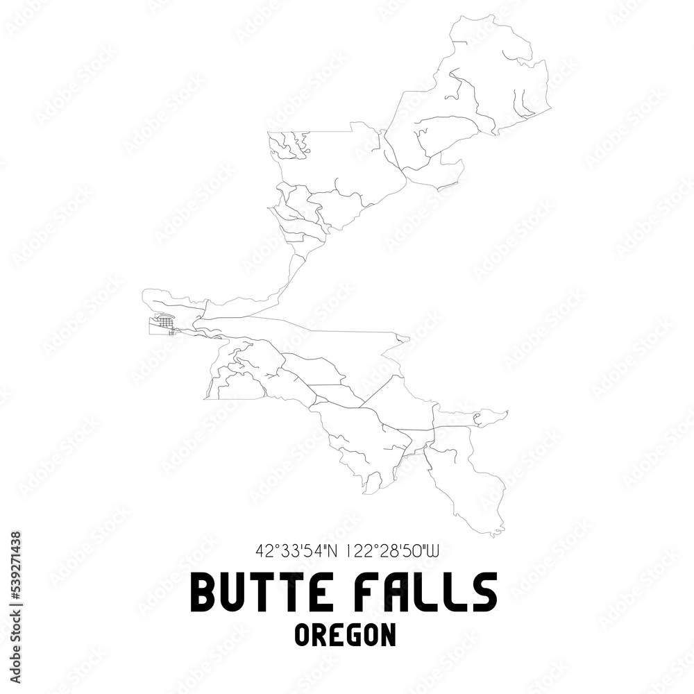 Butte Falls Oregon. US street map with black and white lines.