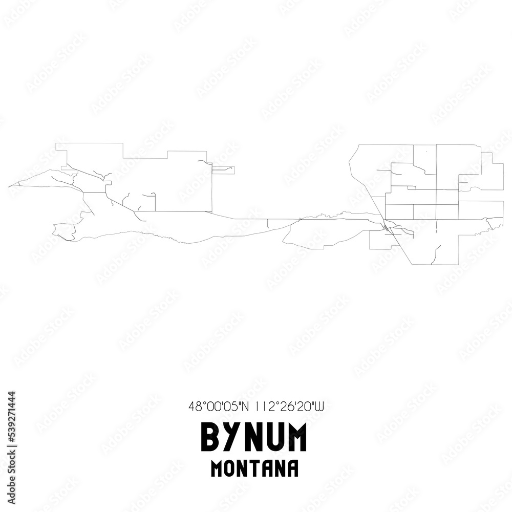 Bynum Montana. US street map with black and white lines. Bynum Montana. US street map with black and white lines.