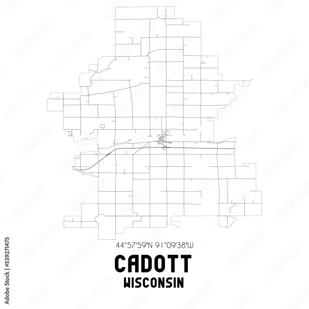 Obraz premium Cadott Wisconsin. US street map with black and white lines.