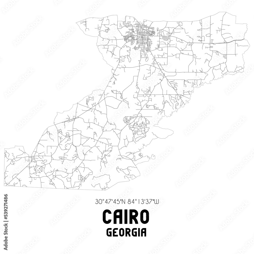 Cairo Georgia. US street map with black and white lines. Cairo Georgia. US street map with black and white lines.