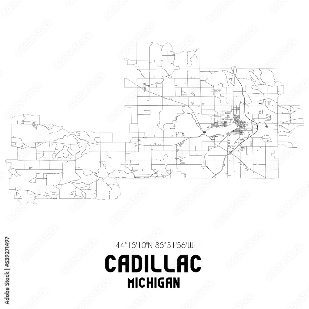 Cadillac Michigan. US street map with black and white lines. Cadillac Michigan. US street map with black and white lines.