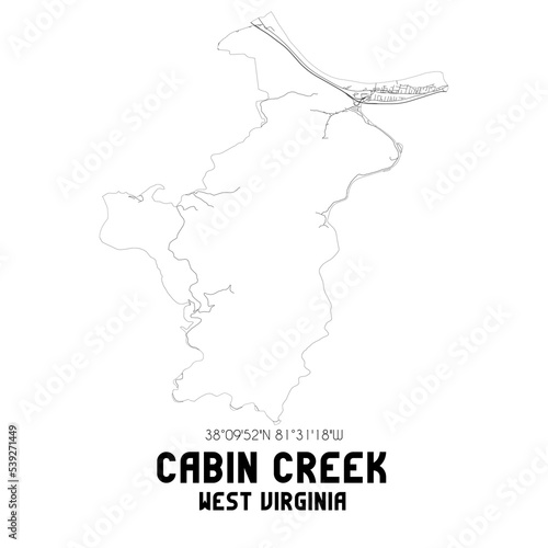 Cabin Creek West Virginia. US street map with black and white lines.