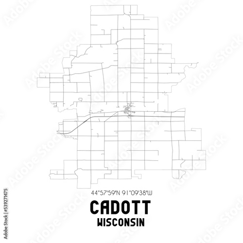 Cadott Wisconsin. US street map with black and white lines.