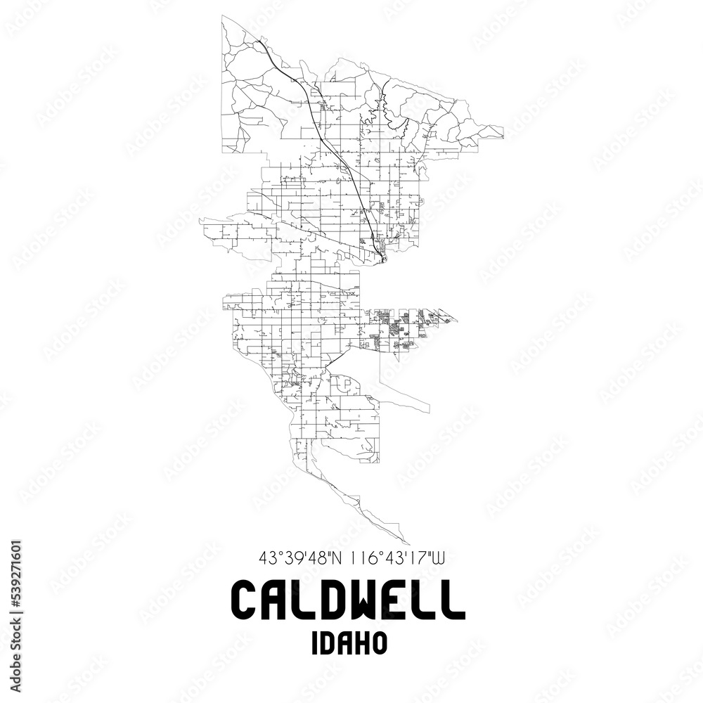 Caldwell Idaho. US street map with black and white lines.