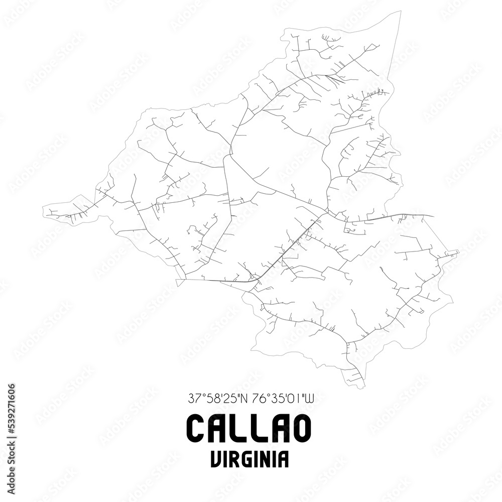 Callao Virginia. US street map with black and white lines.