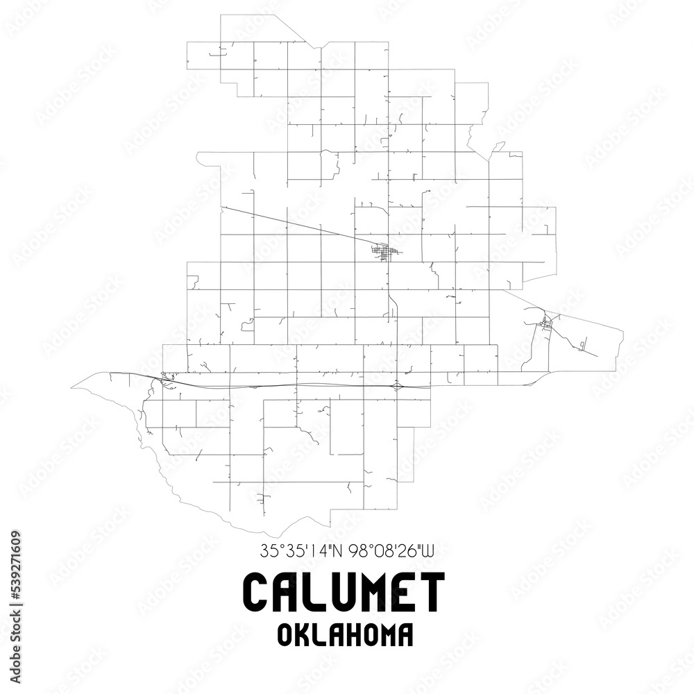 Calumet Oklahoma. US street map with black and white lines. Calumet Oklahoma. US street map with black and white lines.