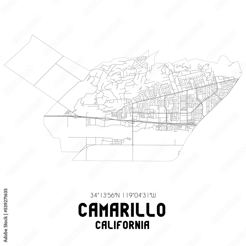 Camarillo California. US street map with black and white lines.