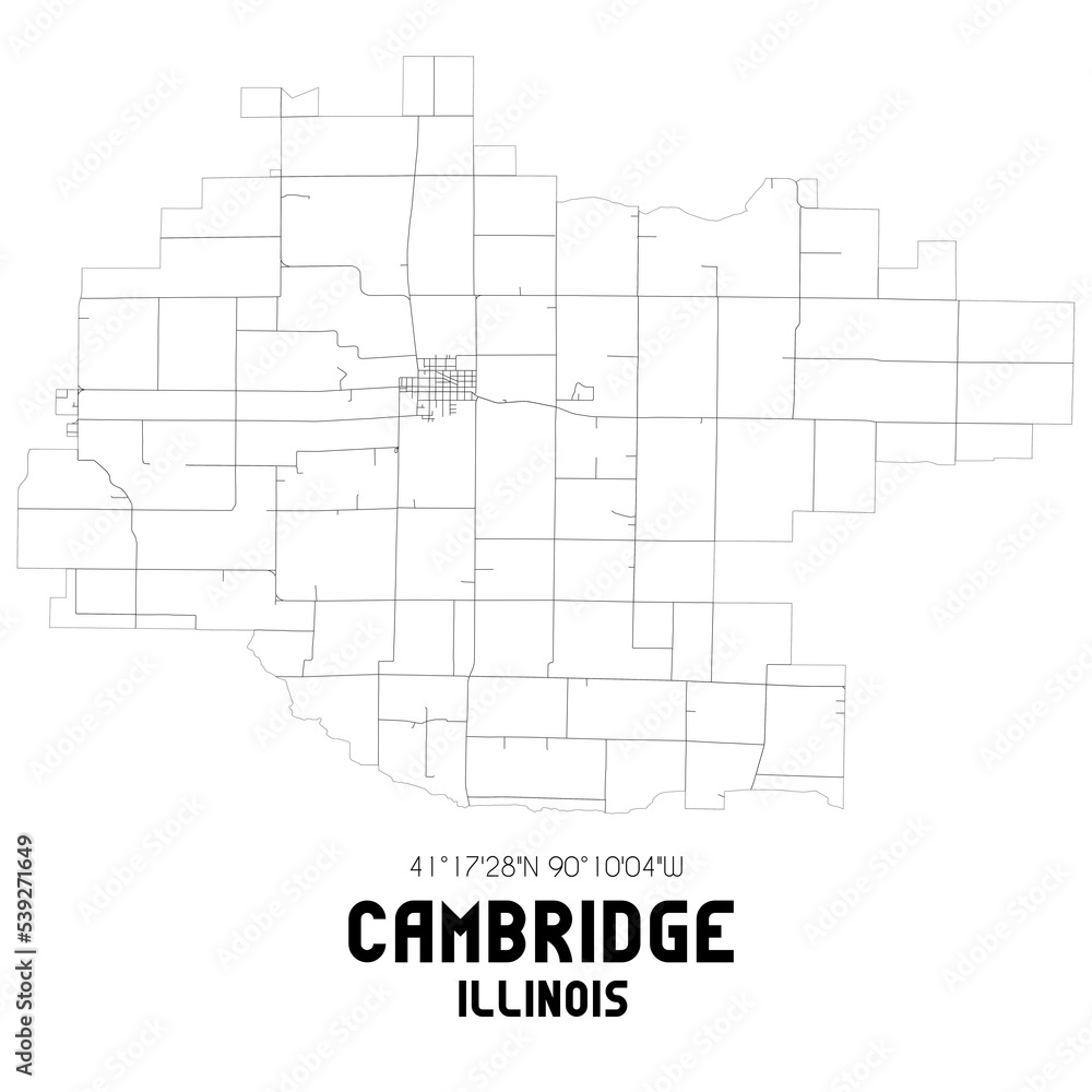 Cambridge Illinois. US street map with black and white lines.