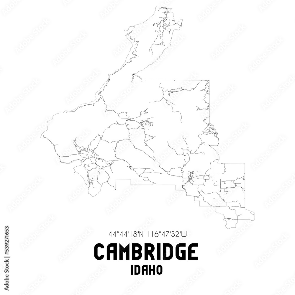 Cambridge Idaho. US street map with black and white lines.