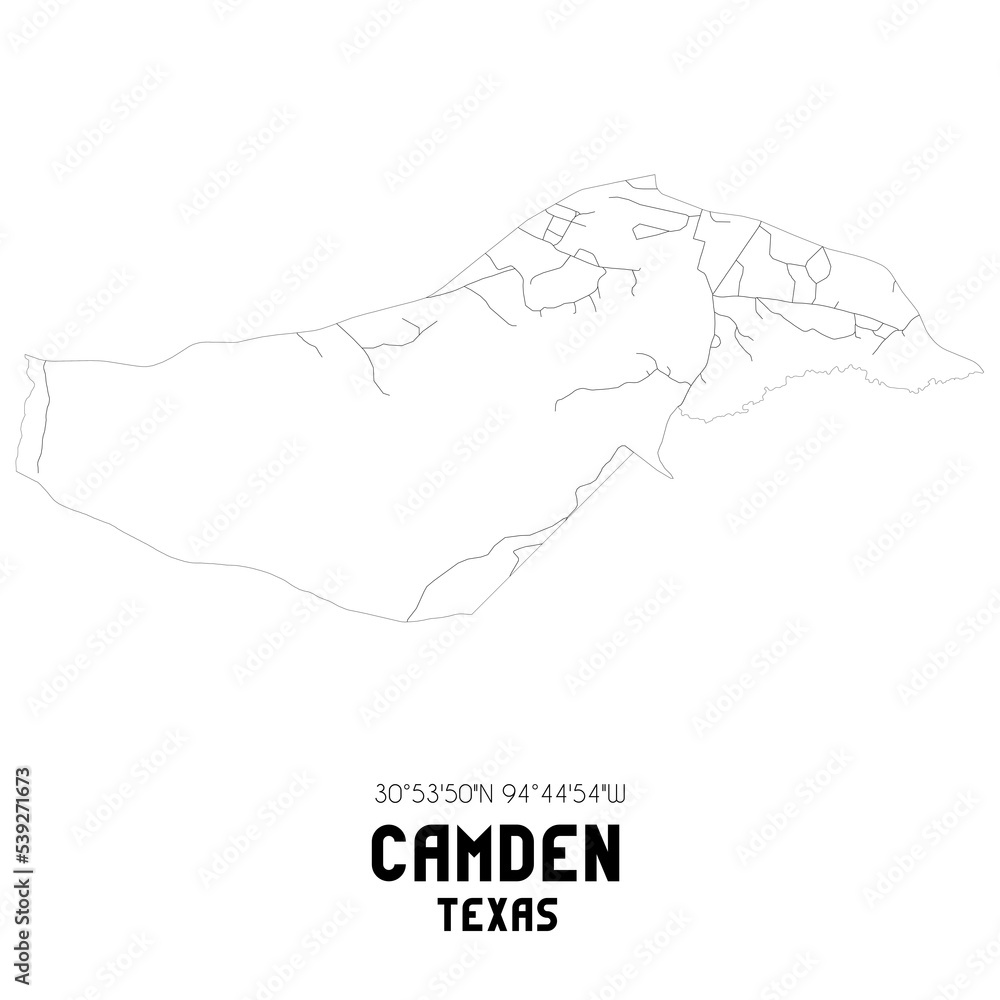 Camden Texas. US street map with black and white lines. Camden Texas. US street map with black and white lines.