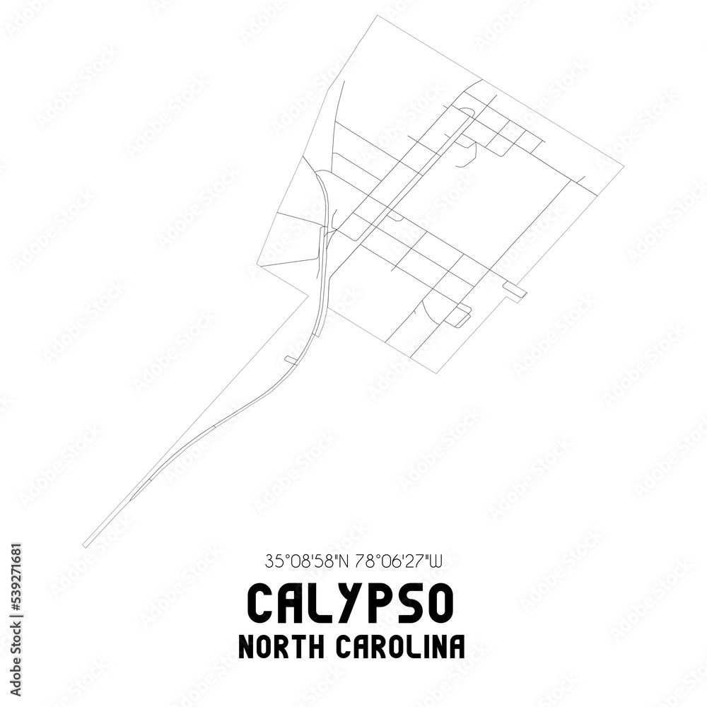 Calypso North Carolina. US street map with black and white lines. Stock