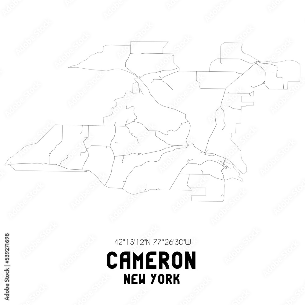 Cameron New York. US street map with black and white lines. Cameron New York. US street map with black and white lines.