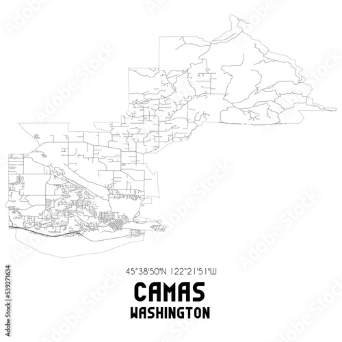 Camas Washington. US street map with black and white lines.