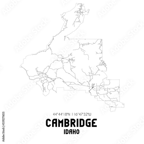 Cambridge Idaho. US street map with black and white lines.