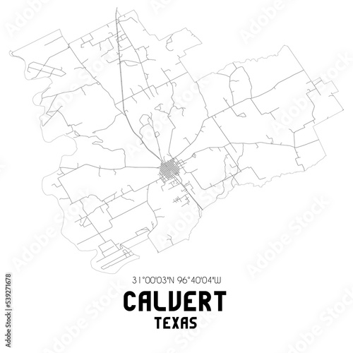Carta da parati Calvert Texas. US street map with black and white lines.