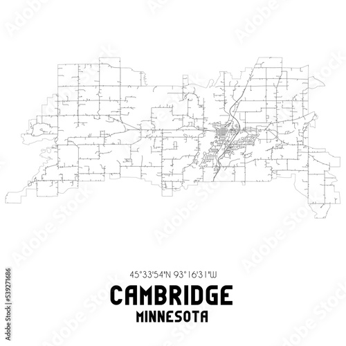Cambridge Minnesota. US street map with black and white lines.