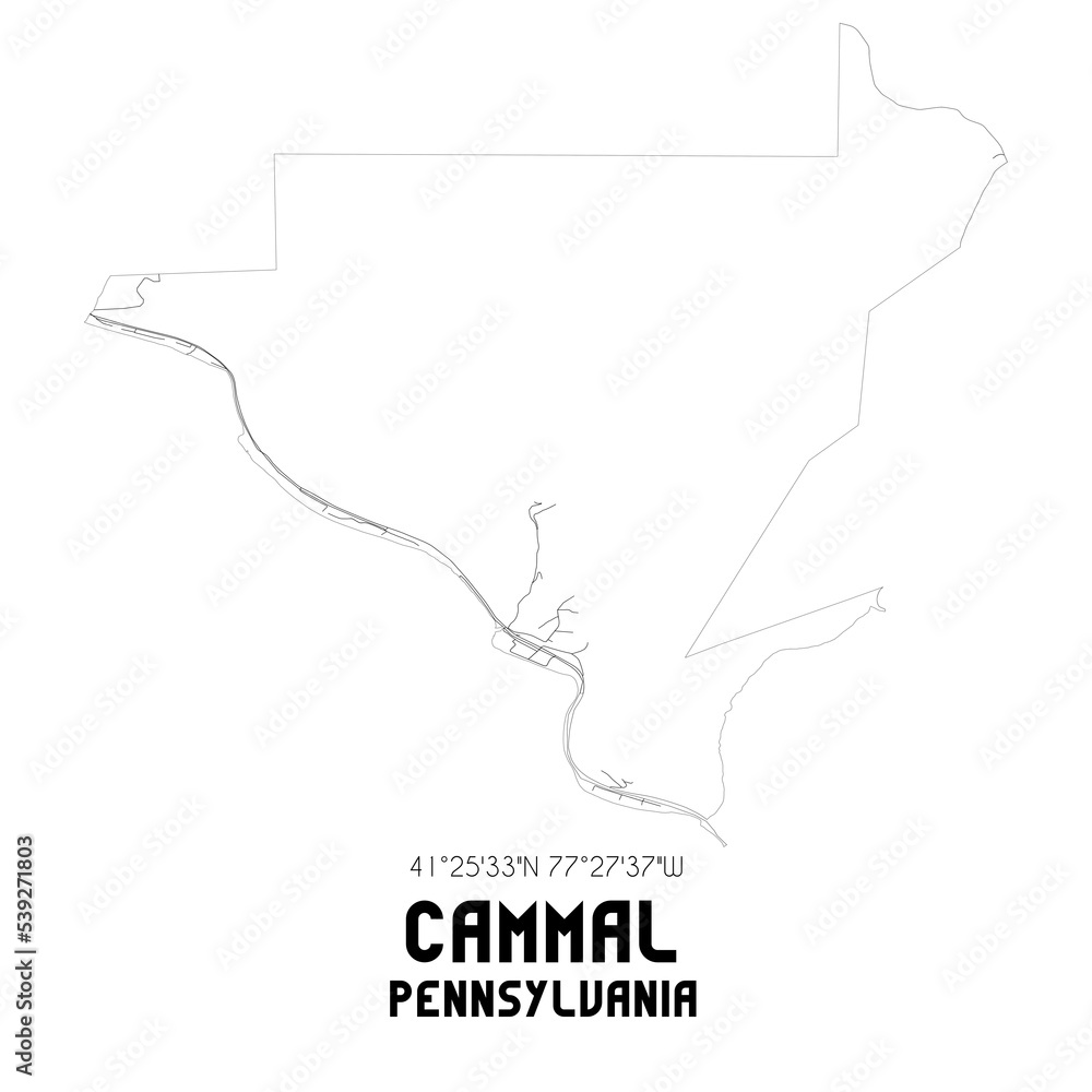 Cammal Pennsylvania. US street map with black and white lines. Stock
