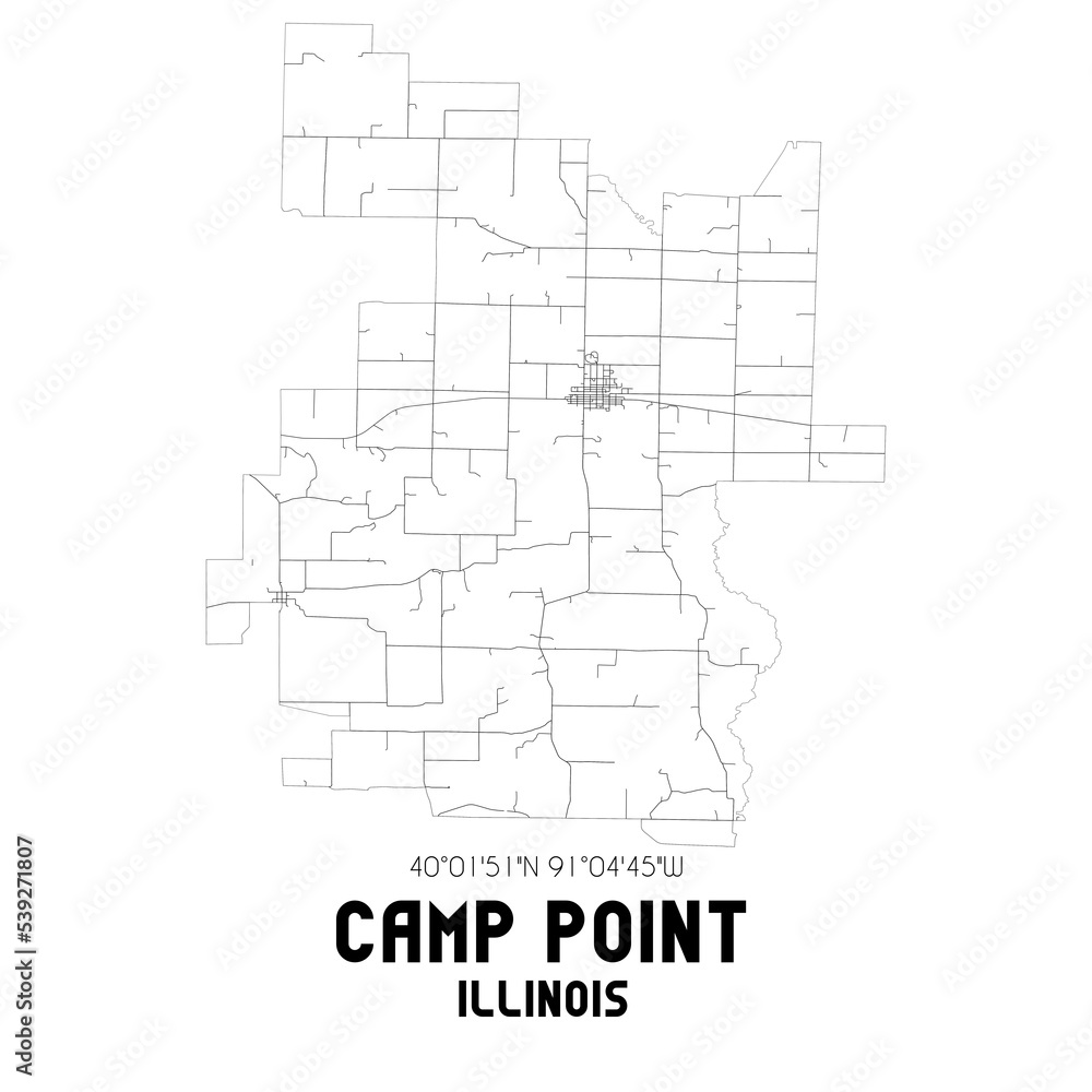 Camp Point Illinois. US street map with black and white lines.