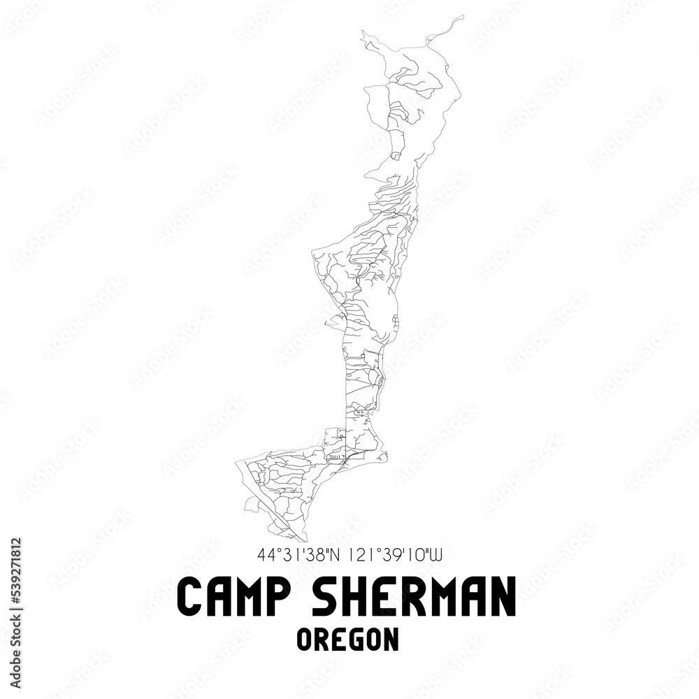 Camp Sherman Oregon. US street map with black and white lines.