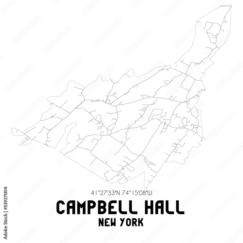 Campbell Hall New York. US street map with black and white lines. Campbell Hall New York. US street map with black and white lines.