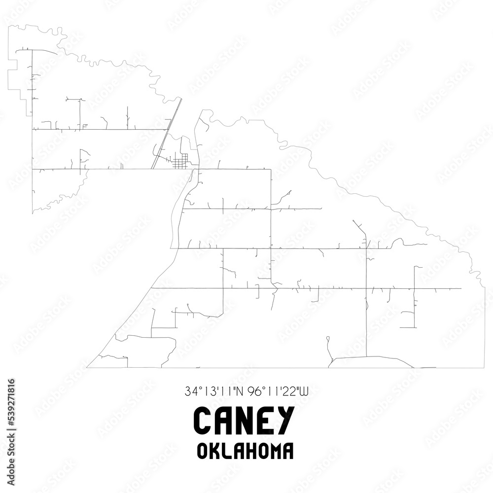 Caney Oklahoma. US street map with black and white lines.