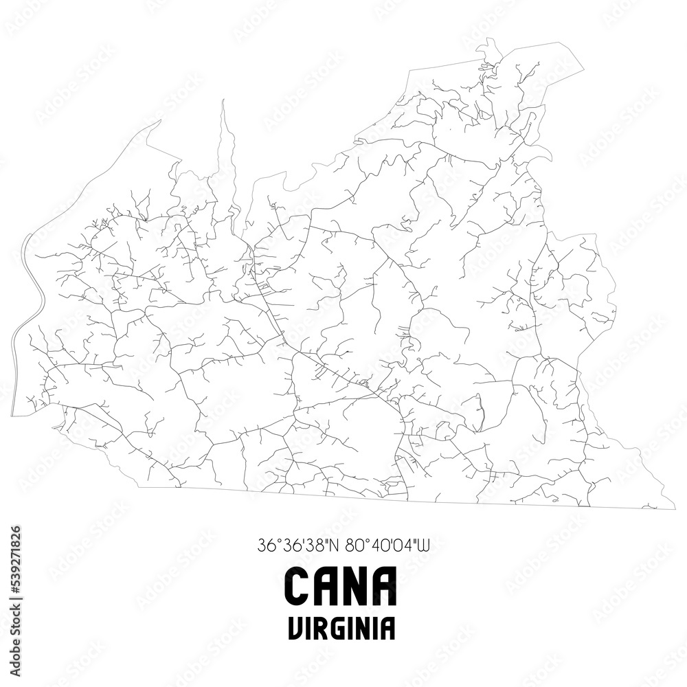 Cana Virginia. US street map with black and white lines.