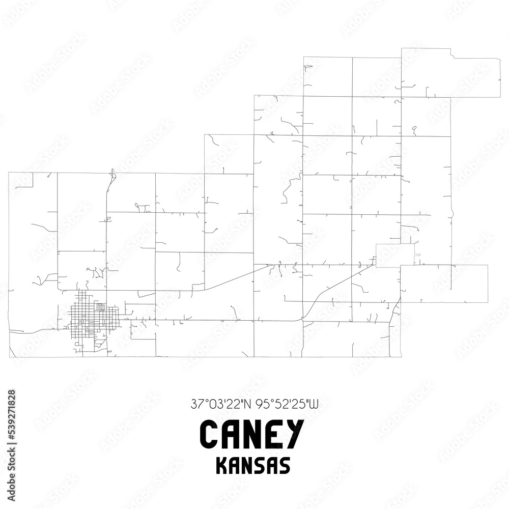 Caney Kansas. US street map with black and white lines. Caney Kansas. US street map with black and white lines.
