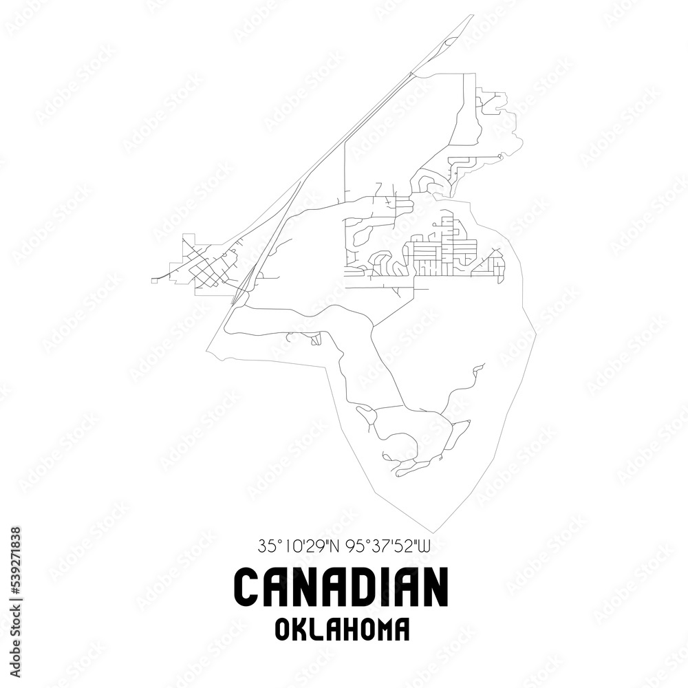 Canadian Oklahoma. US street map with black and white lines.