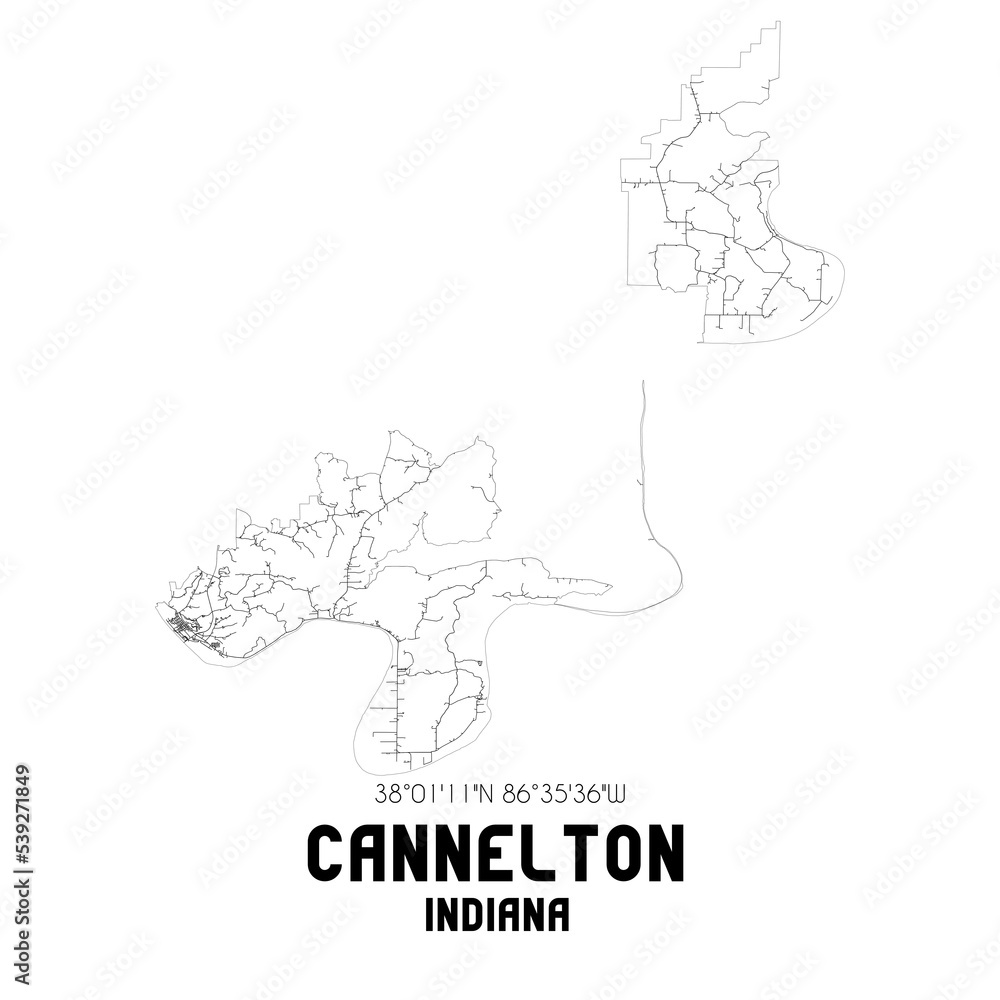 Cannelton Indiana. US street map with black and white lines.