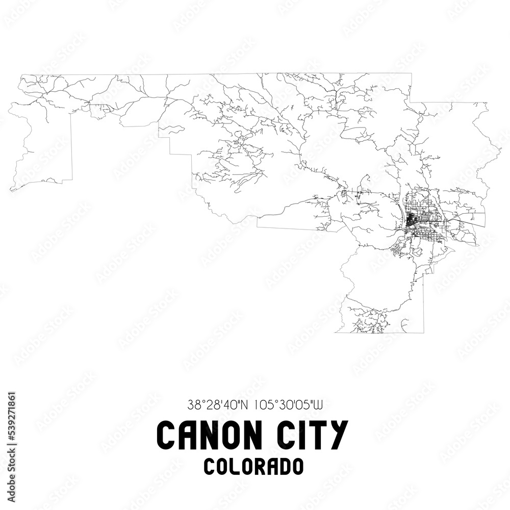 Canon City Colorado. US street map with black and white lines. Canon City Colorado. US street map with black and white lines.