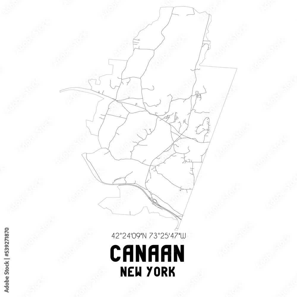 Canaan New York. US street map with black and white lines.