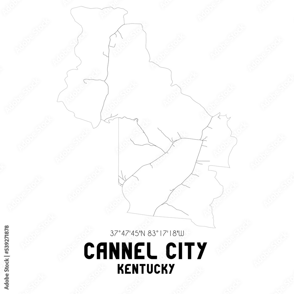 Cannel City Kentucky. US street map with black and white lines.