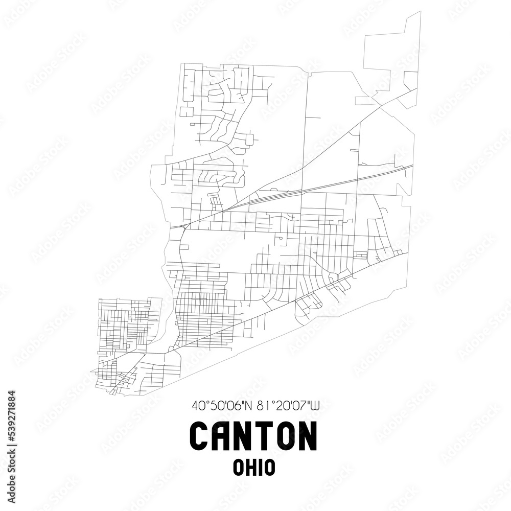 Canton Ohio. US street map with black and white lines.