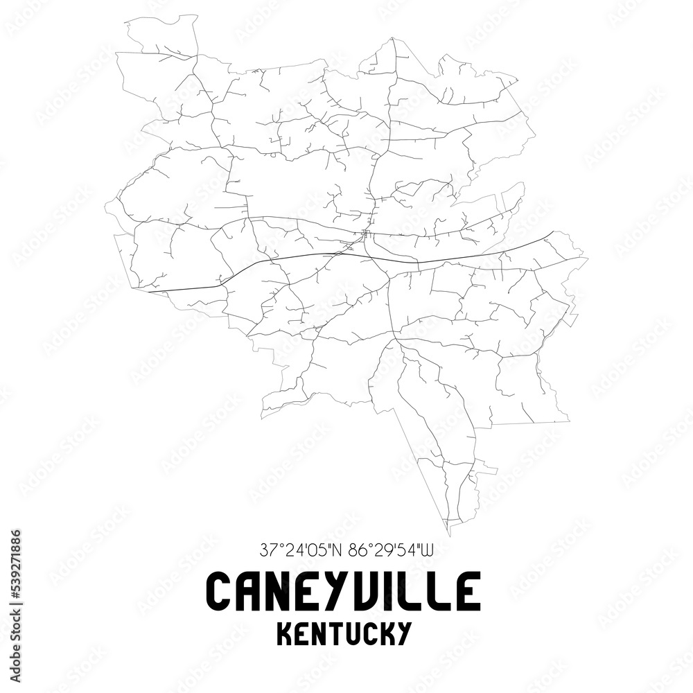 Caneyville Kentucky. US street map with black and white lines.