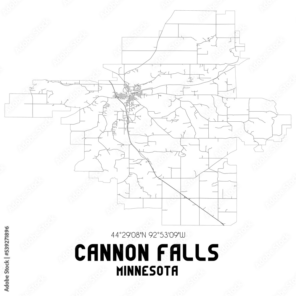 Cannon Falls Minnesota. US street map with black and white lines.