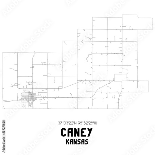 Caney Kansas. US street map with black and white lines.