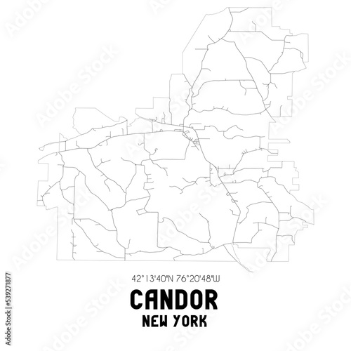 Candor New York. US street map with black and white lines.