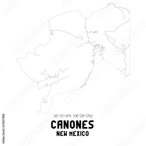 Canones New Mexico. US street map with black and white lines.