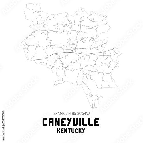 Caneyville Kentucky. US street map with black and white lines.