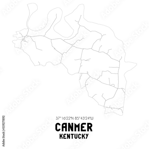 Canmer Kentucky. US street map with black and white lines.