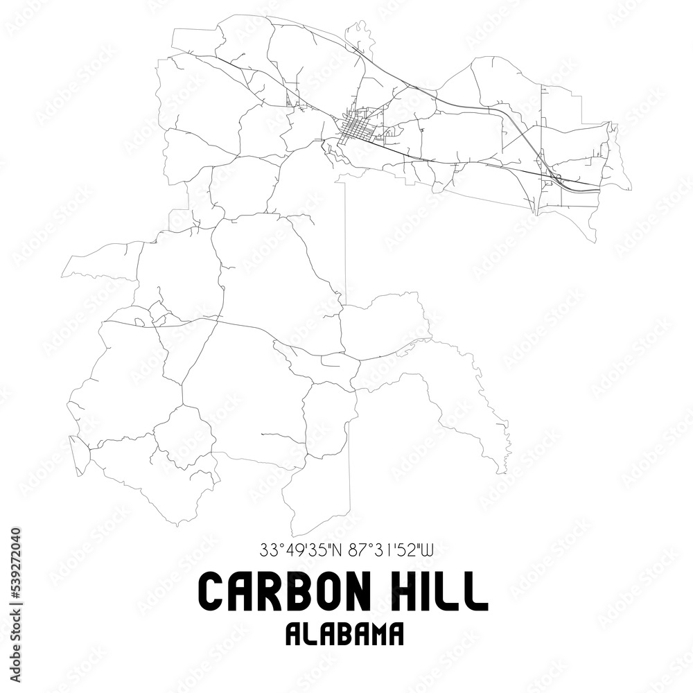 Carbon Hill Alabama. US street map with black and white lines.